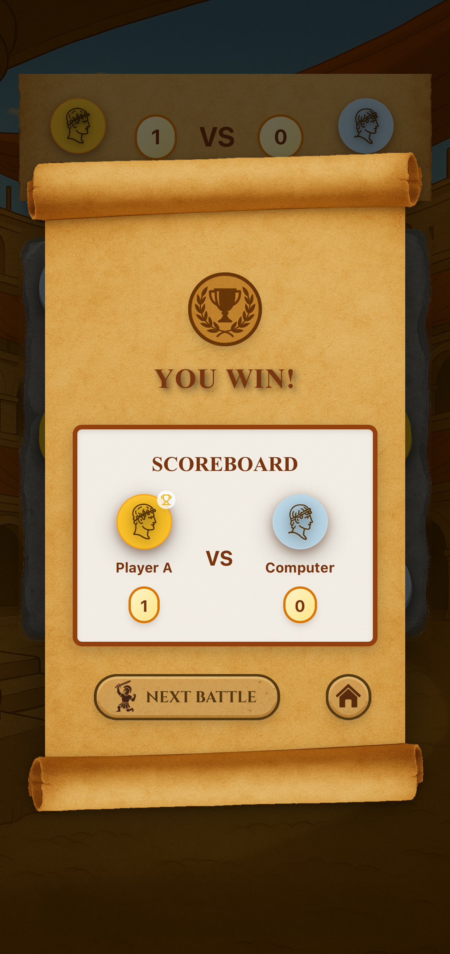 Defeat Your Opponent screen in 3 Men's Morris