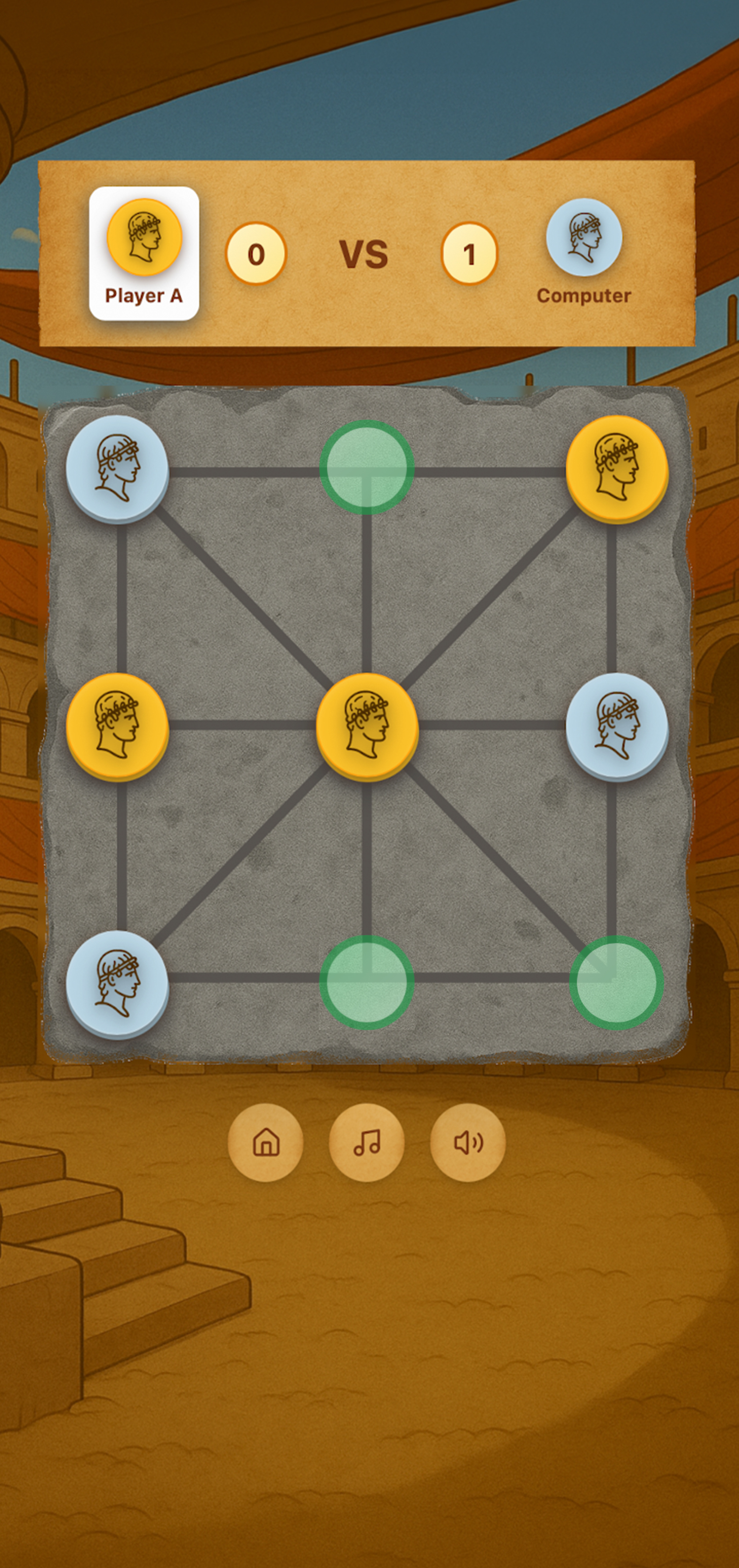 Move Across the Board screen in 3 Men's Morris